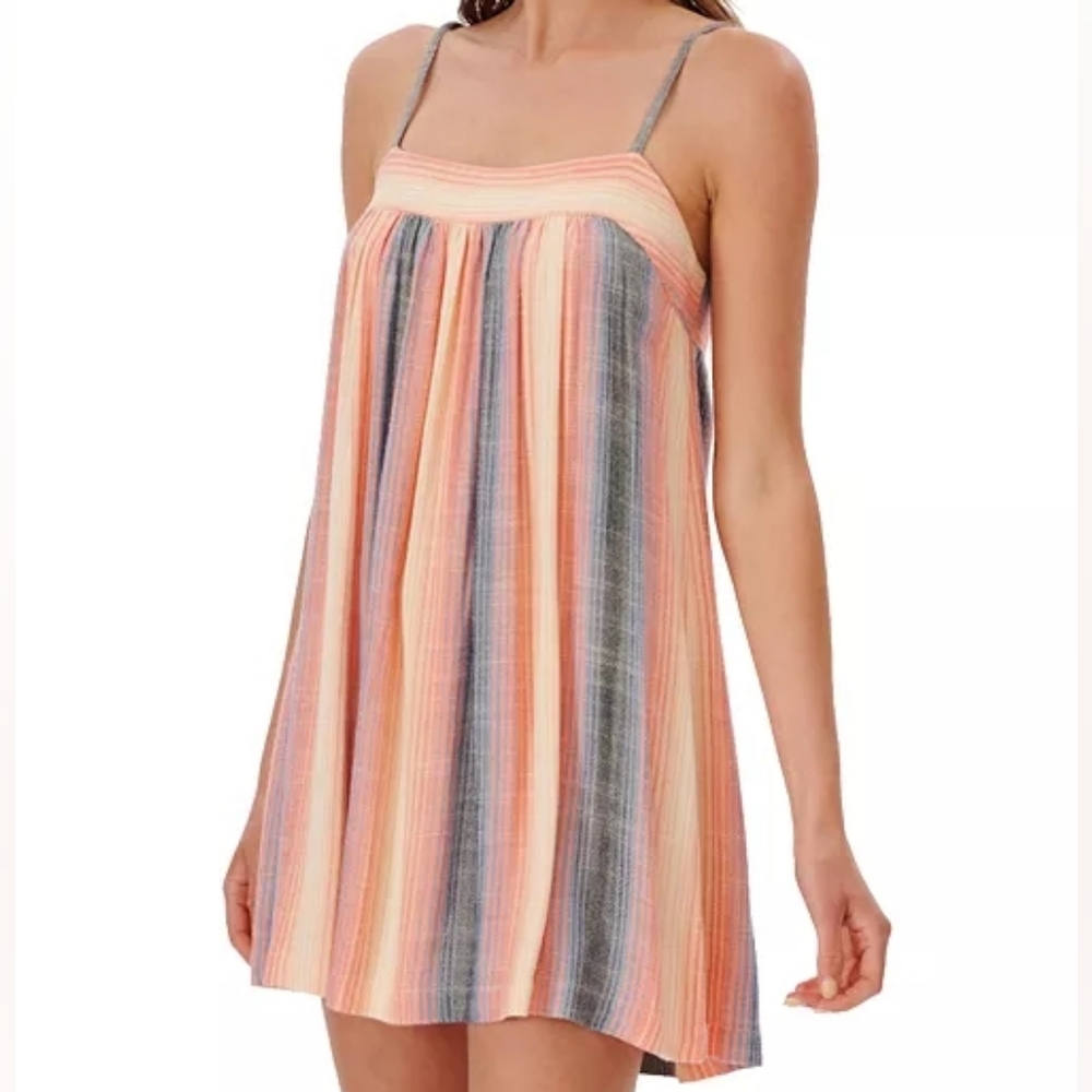 Rip Curl Striped Sleeveless Summer Dress in Coral, Blue, and Cream